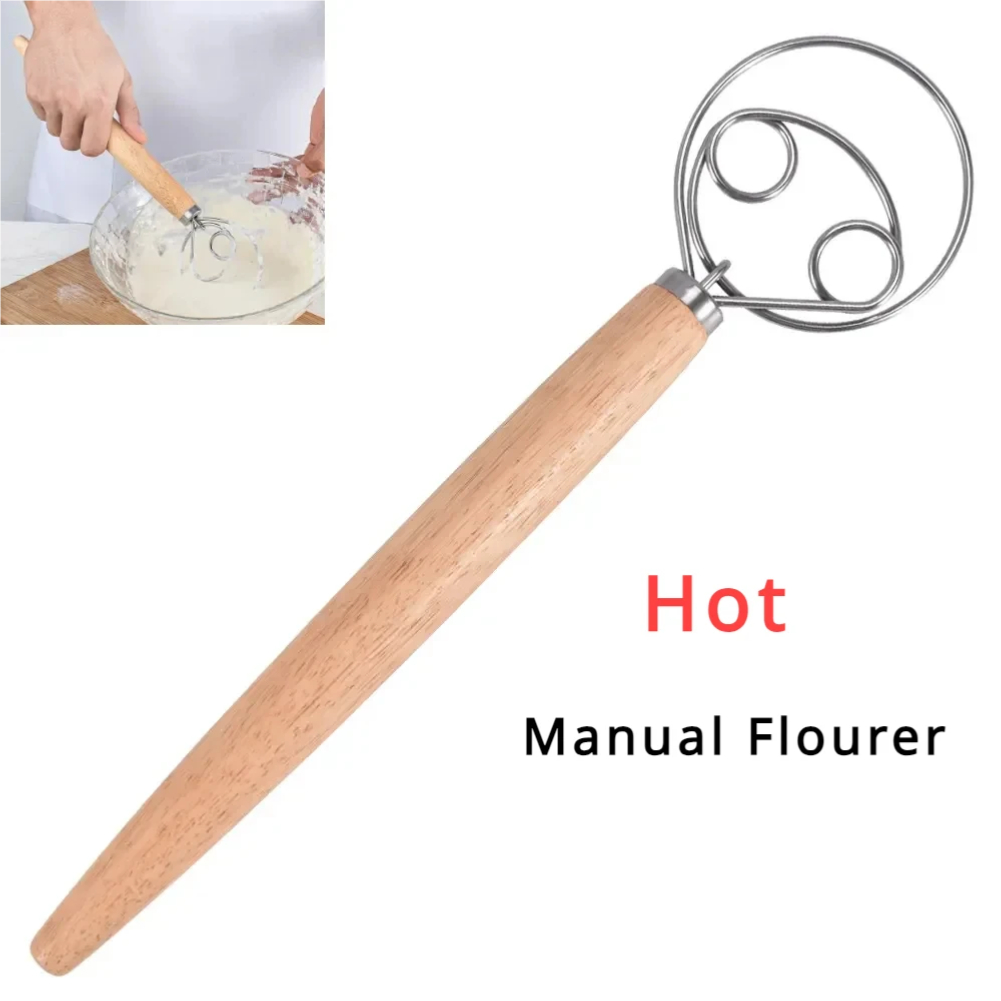 Immersion Hand Blender Set - อุปกรณ์ทำขนม ที่ตีแป้งสแตนเลส ที่ตีแป้งขนมปังดัตช์ ที่ผสมแป้งแบบมือจับด้ามไม้ อุปกรณ์ทำขนมในครัว เครื่องปั่นแบบมืออาชีพ